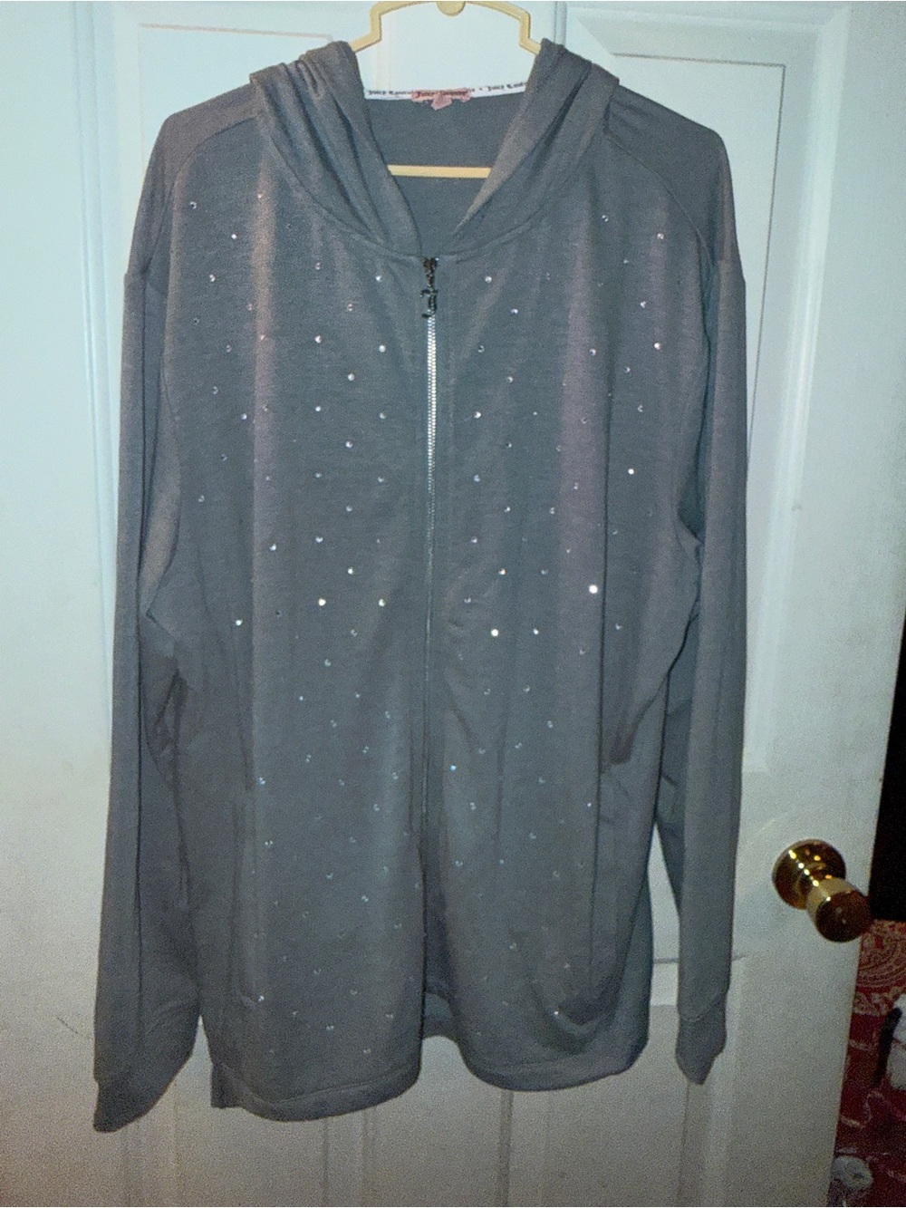 Juicy Couture Bling gray Hoodie XL Silver Zipper Bejeweled